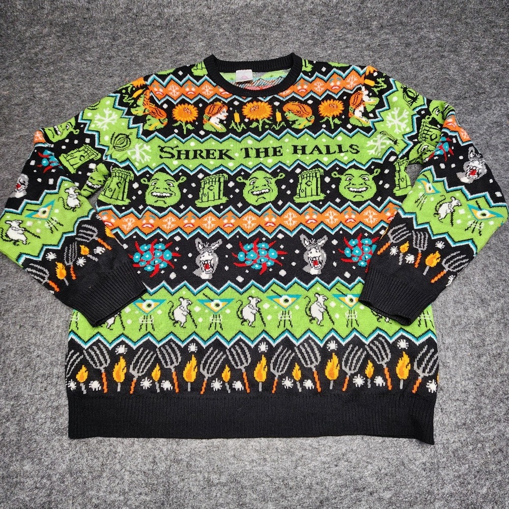 Numskull Shrek the Halls Ugly Christmas Sweater Fiona Donkey Characters Large
